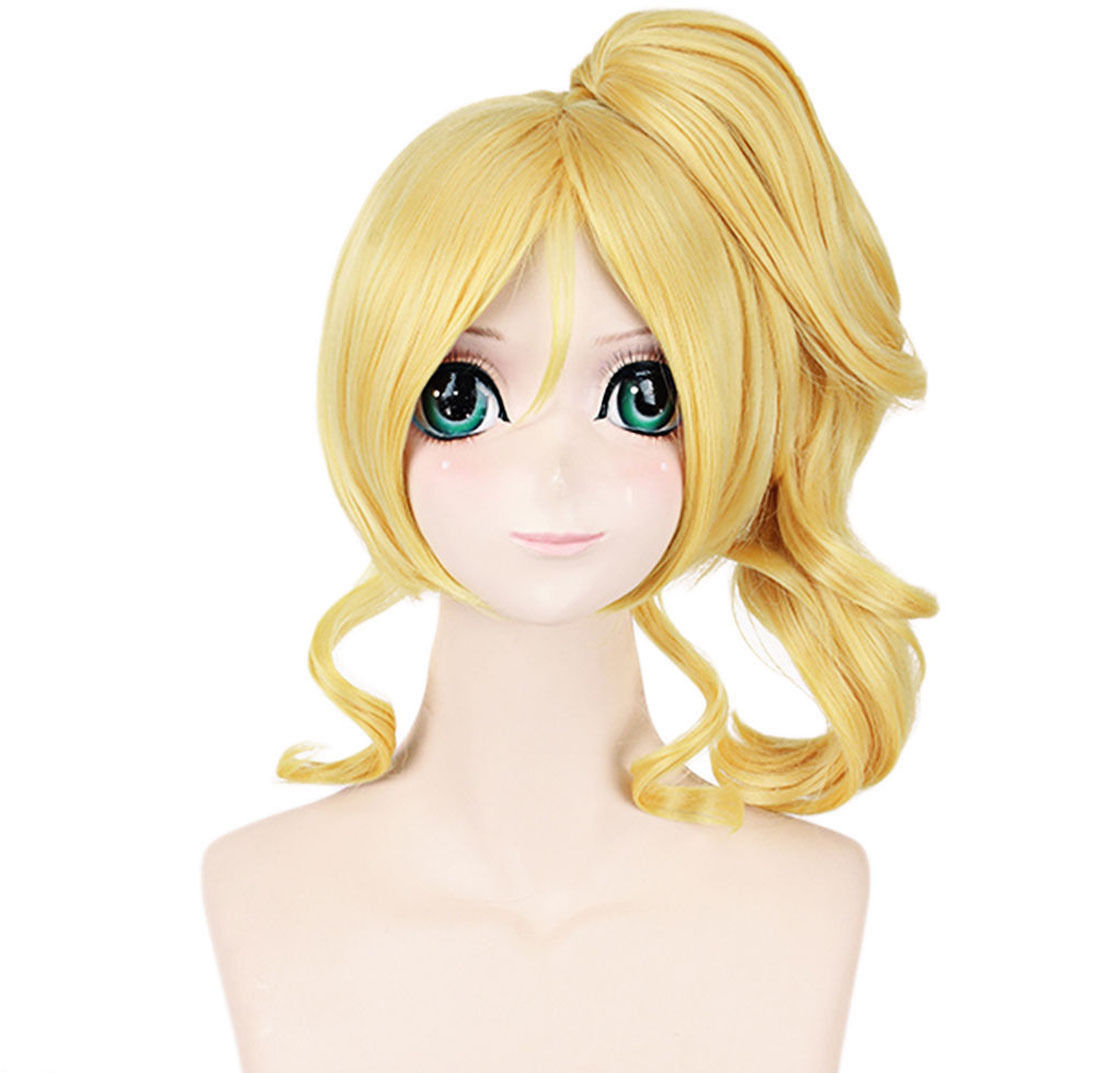 うい New Medium Straight Yellow Wigs with Ponytail Anime Cosplay