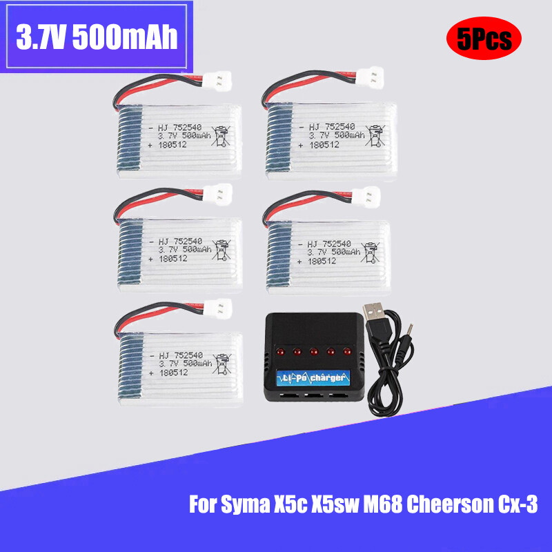 752540 3.7v 500mah Lipo Battery With Charger for Syma X5c X5sw M68