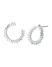NEW MICHAEL KORS STERLING SILVER RHODIUM CRYSTAL MK PAVE WRAP OPEN HOOP EARRINGS