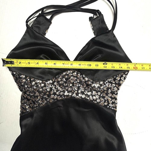 Abito Gunne Sax raso SEXY nero 4/5 formale schiena a V Y2K stravagante ballo usato in ottime condizioni - Foto 4 di 12