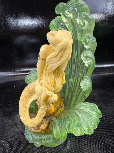 Vintage J Tupton Meerjungfrau Harz Skulptur 8" grün Wasser Spritzer Akt Sirene - Bild 9 von 16