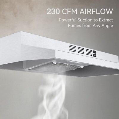 30 In Stainless Steel Kitchen Range Hood 230CFM 2 Speed Switch Push Button LED