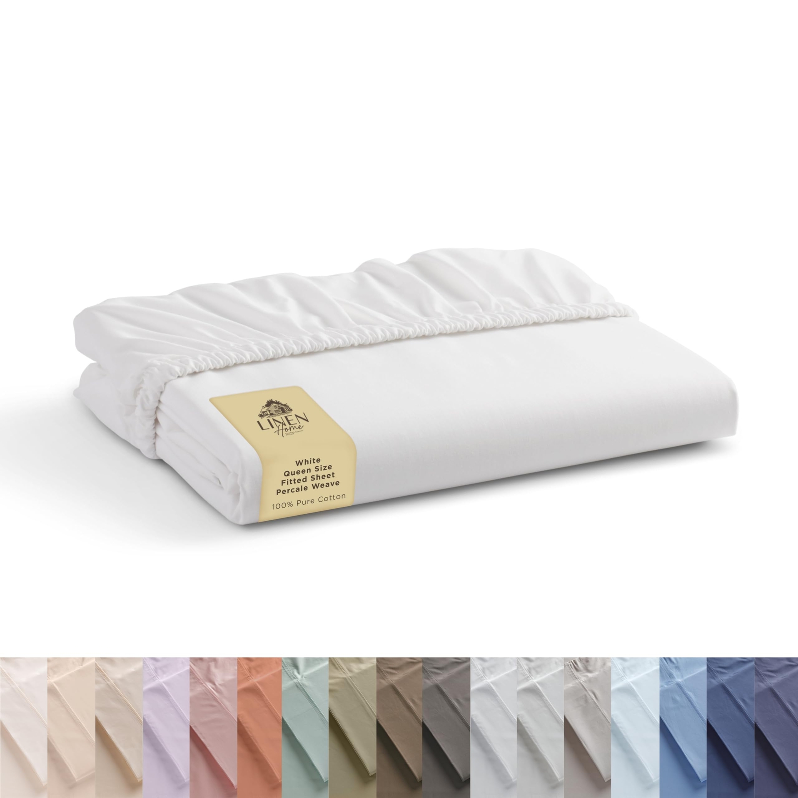 100% Cotton Percale Fitted Sheet Queen Size, White, 1 Deep Pocket Fitted Shee...