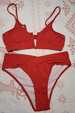 Bikini Swimsuit 2 pc Womens Red Bathing Suit Medium M Textured