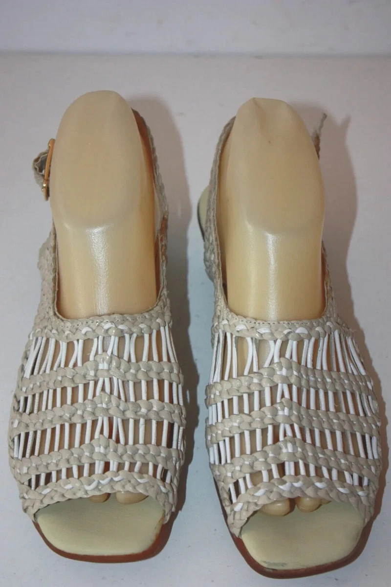 ARCUS Sandales Vintage Cuir Tress Beige Blanc Taille 38 D TBE