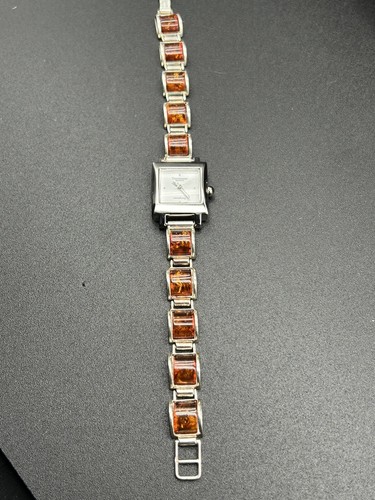 Vintage Time Master 925 Silver & Genuine Amber Quartz Watch - Picture 4 of 13