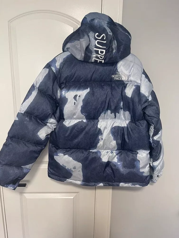 Supreme The North Face Bleached Denim Print Nuptse Jacket