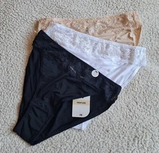Ladies High Leg Briefs/Knickers 3 Pack UK 8 Black White & Nude Brand New WL