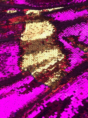 5mm Mermaid Sequin Fuchsia Pink/Gold Flip Reversible fabric Sold By yard - Picture 6 of 7