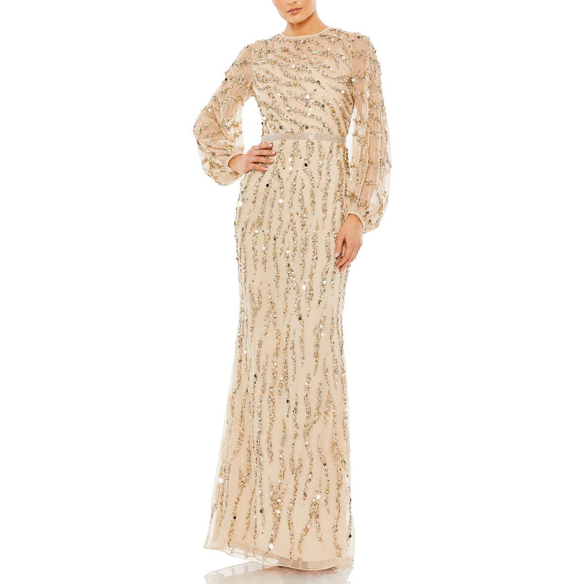 Женское бежевое вечернее платье Mac Duggal с блестками, 8 BHFO 3427