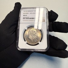 Bayern: 3 Mark, 1911D - 90th Geburtstag, NGC MS 62, H&uuml;bsche Gold Patina