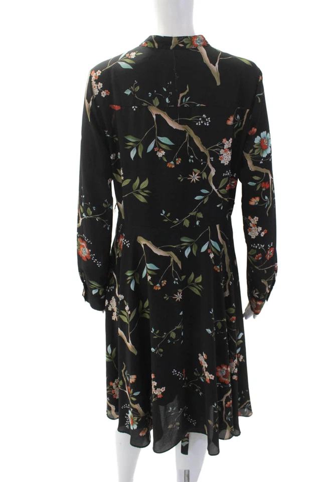 Nanette Lepore Women Shirt Dress Black Floral Long Sleeve Zip Size 10 - Image 3 of 4