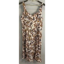 Old Navy Linen Blend Midi Dress Sleeveless Smocked Back Brown Blue Floral Print