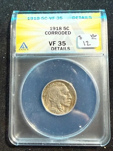 1918 BUFFALO NICKEL ANACS VF 35 DETAILS CORRODED