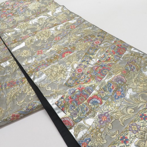 Kimono giapponese Fukuro Obi seta Karahana argento 173,2 pollici donna - Foto 2 di 11