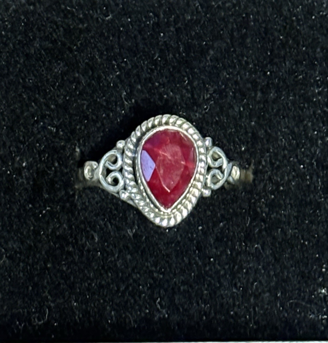 Sterling Silver Created Bermese Ruby Tear Drop Sh… - image 1