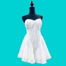 Fashion Nova White Corset Romper XL Strapless Bustier Flowy Skirt  Coquette NEW