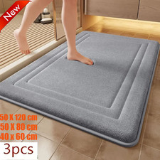 3PC Super Water Absorbent Soft Memory Foam Bath Mat Non-Slip Bathroom Shower Rug