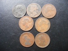 W635 Straits Settlements 1 Cent x 7: 1877 1887 1897 1900 1901 1904 1908 as pics