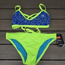 TYR Women's Vitality Blue/neon Tieback Top & Workout Bikini Sz M NEW No Tag