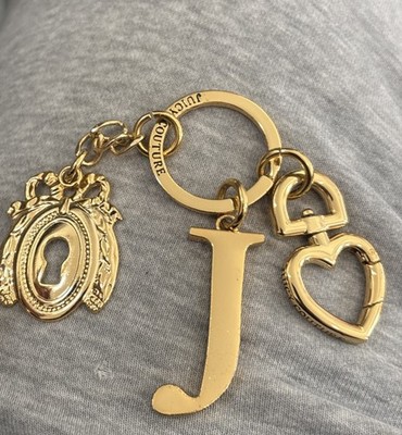 Vintage Y2K Juicy Couture Keychain J Heart Lock Charm Key Ring RARE Gold Tone