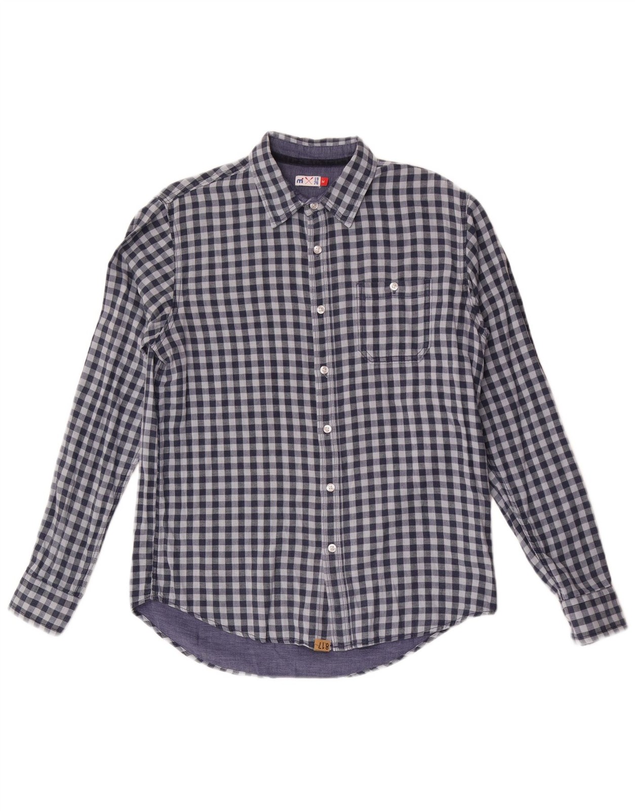 MISTRAL Mens Shirt Medium Blue Gingham Cotton AJ06
