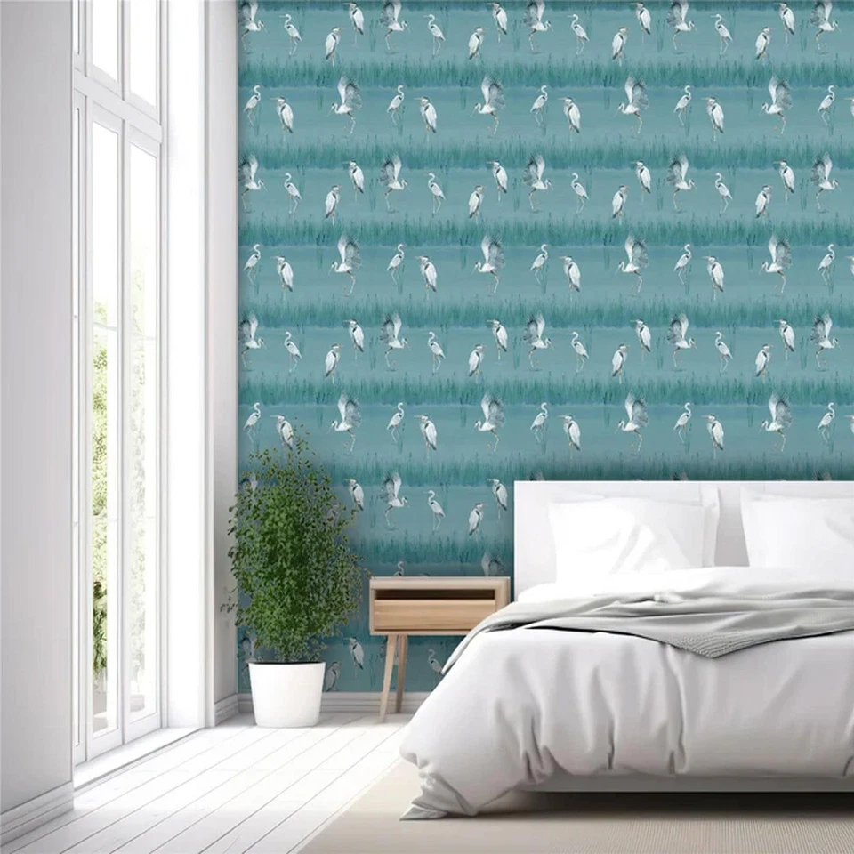 Papel de parede Heron River arte azul 100213AH pássaro natureza design recurso parede - Imagem 3 de 3