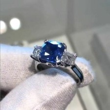 2Ct Cushion Cut Lab Created Sapphire Women Wedding Ring 14K White Gold Plated