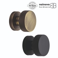 Knurled Door Mortice Knob on Rose Pair | Black  & Antique Brass
