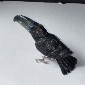 Vintage Carved Stone Granite Onyx Parrot Raven Statue Figure 4” Peruvian Bird