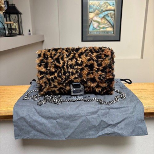 Balenciaga Leopard Fur Hourglass Shoulder Bag - MSRP $2350 - New - Authentic