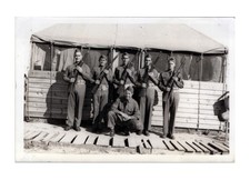 WW2 Era 1940s Six Soldiers With Rifles In Front Of Tent Military Photo