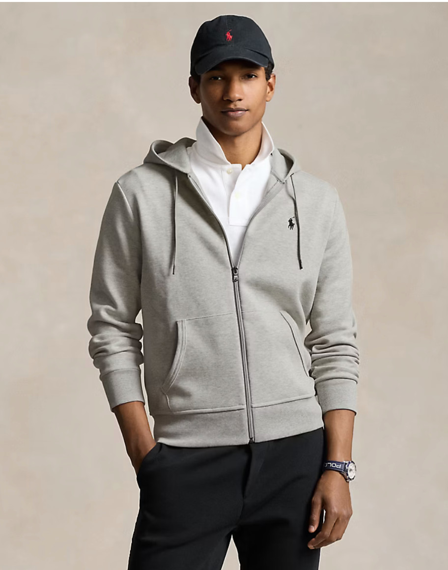 Men's POLO Ralph Lauren Double-Knit, Grey, Hooded Zip Sweatshirt, S/M, RRP: $145 image 6