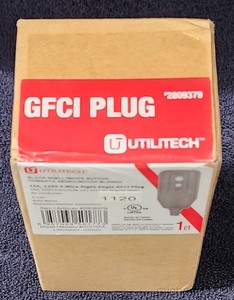 Utilitech Black Shell White Button 15A 125V 3-Wire Right Angle GFCI Plug NEW!