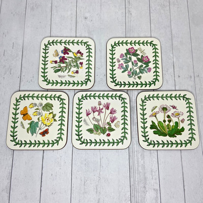 Set of 5 Portmeirich Botanic Floral Garden Cork Backed Square Vintage Coasters