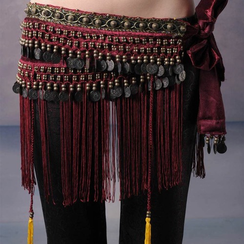 Sciarpa donna danza del ventre anca frange monete fascia cintura tribale costumi danza - Foto 5 di 12