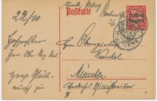 BAYERN ORTSSTEMPEL PASING (jetzt MÜNCHEN) K2 1919  auf 10 Pf Wappen Überdruck-GA