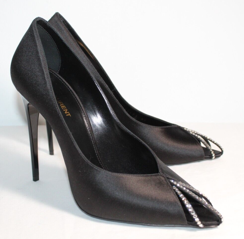 Decolte Saint Laurent nuove senza scatola taglio cristallo impreziosito Alix raso tacco 41