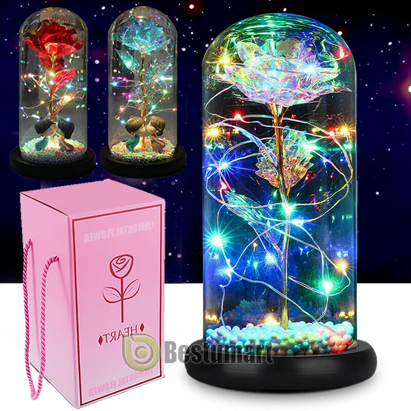 Eternal Forever Galaxy Rosa Flor En Cúpula de Vidrio Luz LED Regalo Día de la Madre Foto 2 de 4