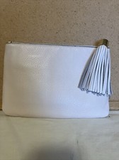 G.I.L.I. Halo Cream Leather Clutch With Tassel Zipper Pull RFID
