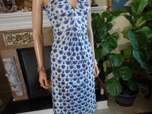 Alberta Ferretti Light Blue/White Print Embellished V Neck Sheath Dress Size 6 - Picture 13 of 24