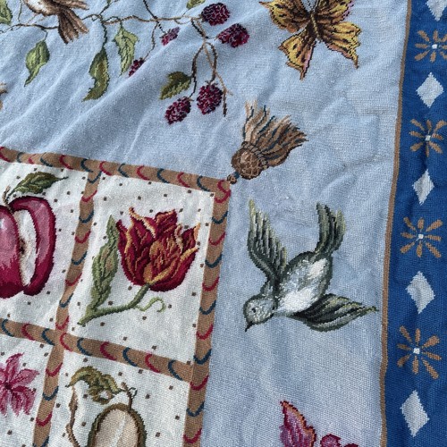 Needlepoint Rug in Multi-Color 4x6 Flowers, Fruit, Birds In Blue Coastal - Picture 5 of 22