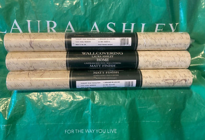 Laura Ashley Tapete Schrift Muskat/Sand -3 ROLLEN- EXTREM SELTEN Vintage
