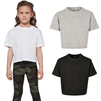 Build your Brand Girls Cropped Jersey Tee Mädchen T-Shirt bedruckbar Jersey Neu
