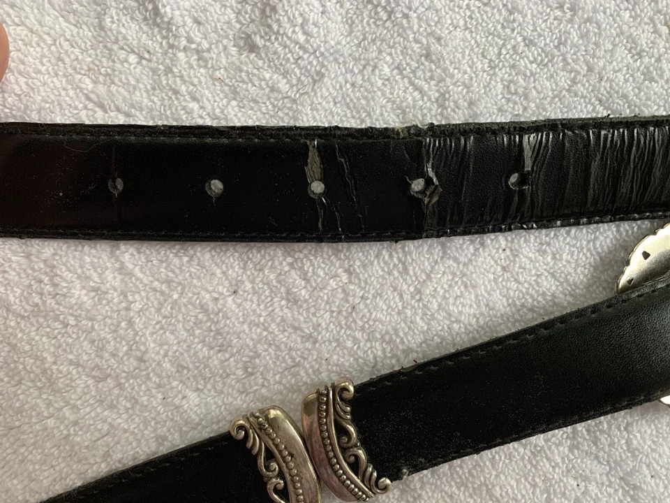 Cinturón Concho Brighton Silvertone De Colección Cuero Reversible Cocodrilo Marrón Negro Para Mujer S Foto 4 de 4