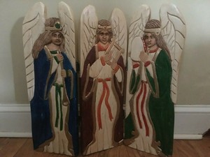 Carved Painted Wooden Folding Fireplace Screen Guard Christmas