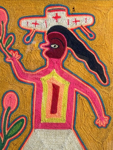 Vintage Huichol Mexican Folk Art Yarn Painting genuine authentic 24" x 16" - Picture 5 of 13