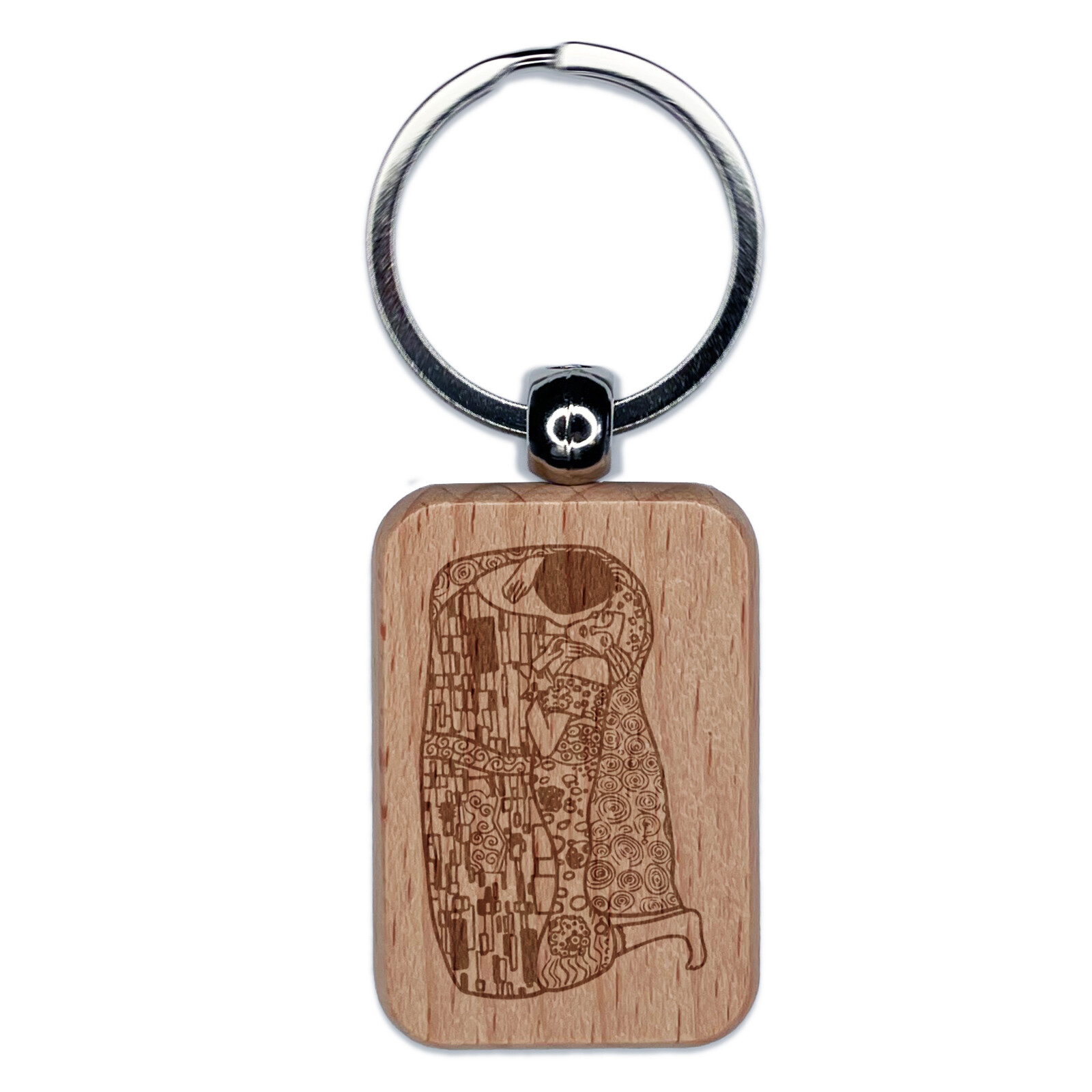 The Kiss Gustav Klimt Painting Engraved Wood Rectangle Keychain Tag Charm