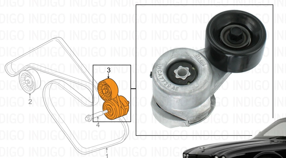 Polea metálica tensor de correa serpentina XJ8 1998-2002 JAGUAR OEM NCA7739AE Foto 2 de 4