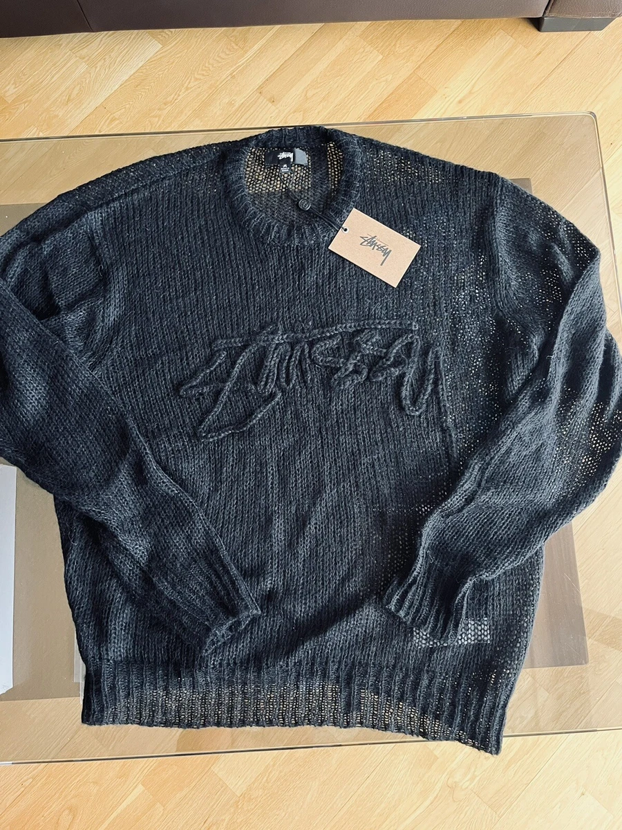 2023 Stussy light weight stretchy LOOSE KNIT LOGO SWEATER M black sold out